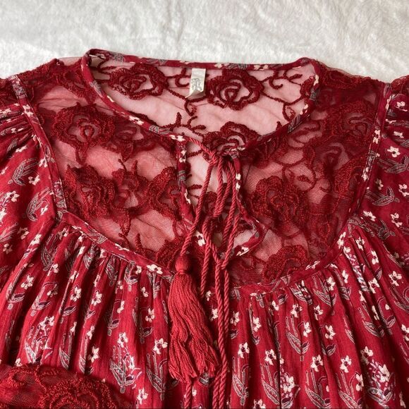 Free People Boho Red Floral Dress Size XS - Picture 6 of 13